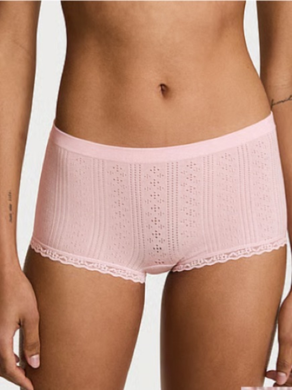 Victoria's Secret Pointelle Lace-Trim Boyshort Panty - Light Pink